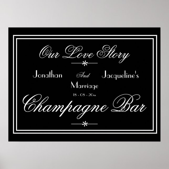 Poster Élégant Mariage Open Bar Champagne Bar Signal (Devant)