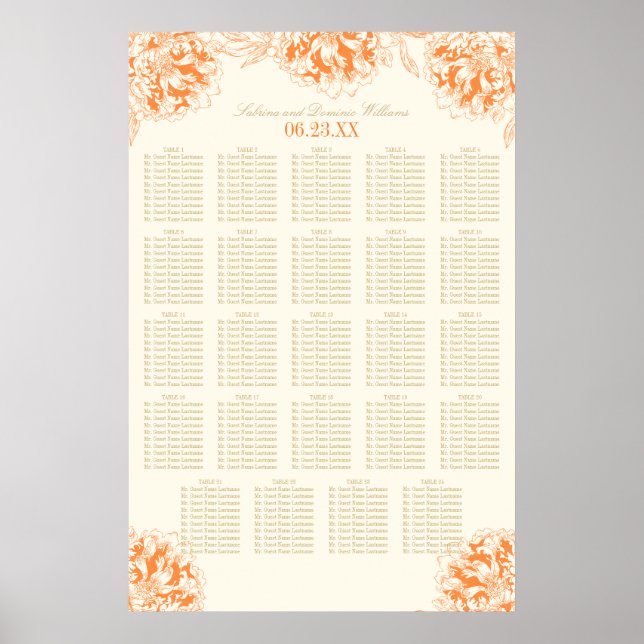 Poster Elégant Mariage Orange Floral Peony (Devant)
