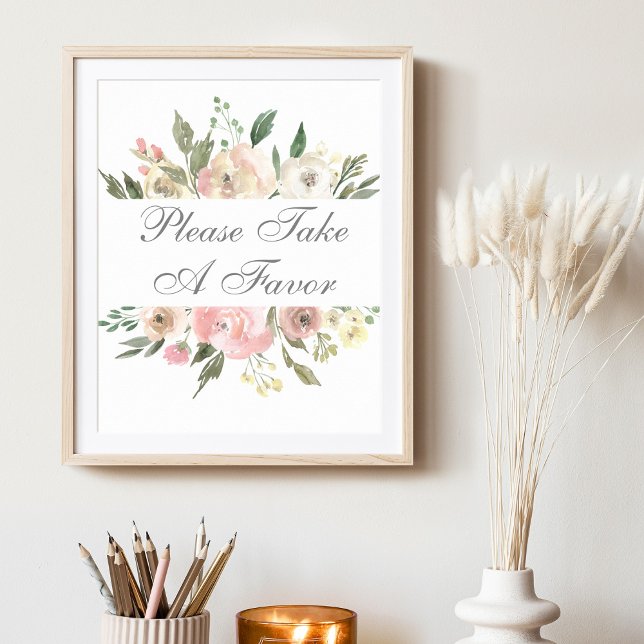Poster Elégant Mariage rose floral S'il vous plaît prendr (Créateur téléchargé)