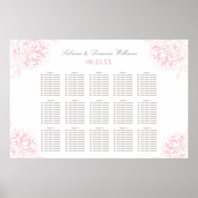 Poster Elégant Mariage rose gris floral pivoine siège (Devant)