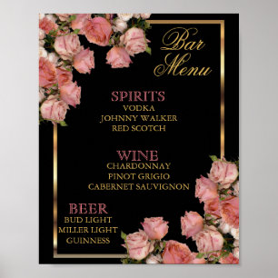 Poster Élégant Mariage rose Roses - Menu Bar