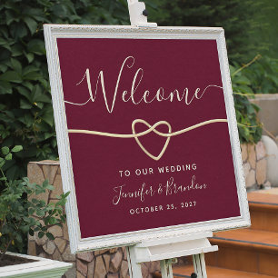Poster Élégant Mariage Script Bordeaux Bienvenue