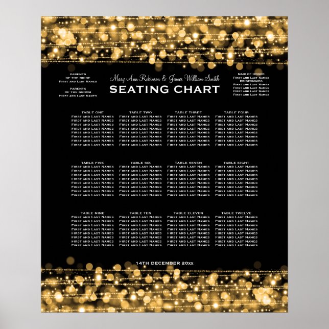 Poster Élégant Mariage Sièges Graphique Partie Étincelle  (Devant)