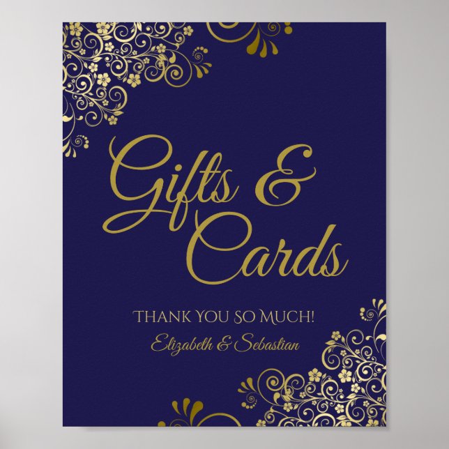 Poster Elégant Marine Blue & Gold Wedding Cadeaux & Carte (Devant)