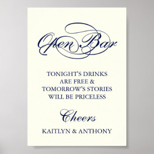 Poster Elégant Marine Blue & Ivory Script Mariage Open Ba