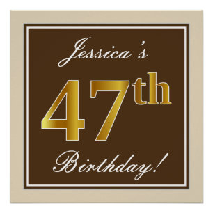 Poster Élégant, Marron, Doré Faux 47ème Anniversaire + No