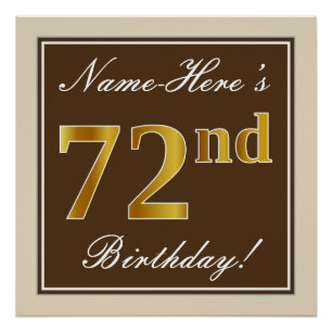 Poster Élégant, Marron, Doré Faux 72e Anniversaire + Nom