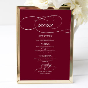 Poster Élégant Marsala de Bourgogne Mariage Menu Signe