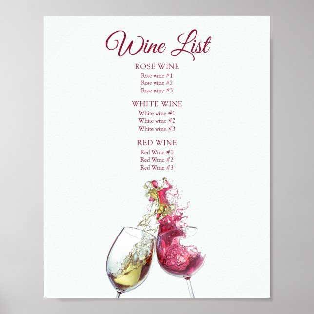 Poster Elégant menu Mariage de danse du vin rouge et blan (Devant)