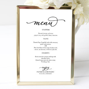 Poster Élégant menu Mariage de script noir et blanc