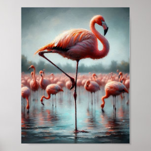 Poster Élégant, mignon Flamant rose rose