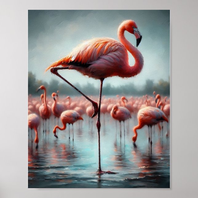 Poster Élégant, mignon Flamant rose rose (Devant)
