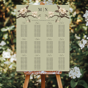 Poster Élégant minimal Magnolia Mariage carte de siège