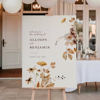Poster Elegant Modern Woodland Fall Floral Wedding Sign