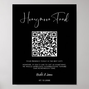 Poster Elégant & moderne Black Honeymoon fund Code QR