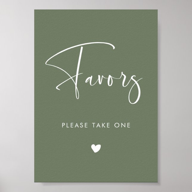 Poster Elégant moderne Dark Sage Vert mariage Favoriser s (Devant)