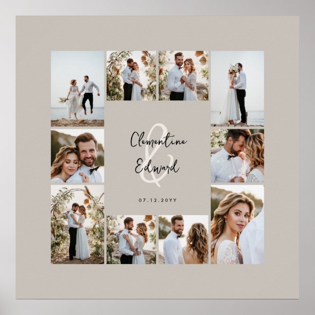 Poster Élégant moderne minimaliste photo collage mariage (Devant)