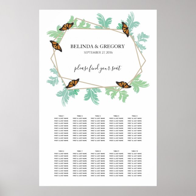 Poster Élégant Monarque Papillon Mariage de siège graphiq (Devant)