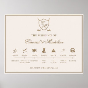 Poster Élégant Monogramme de crête Golf Mariage
