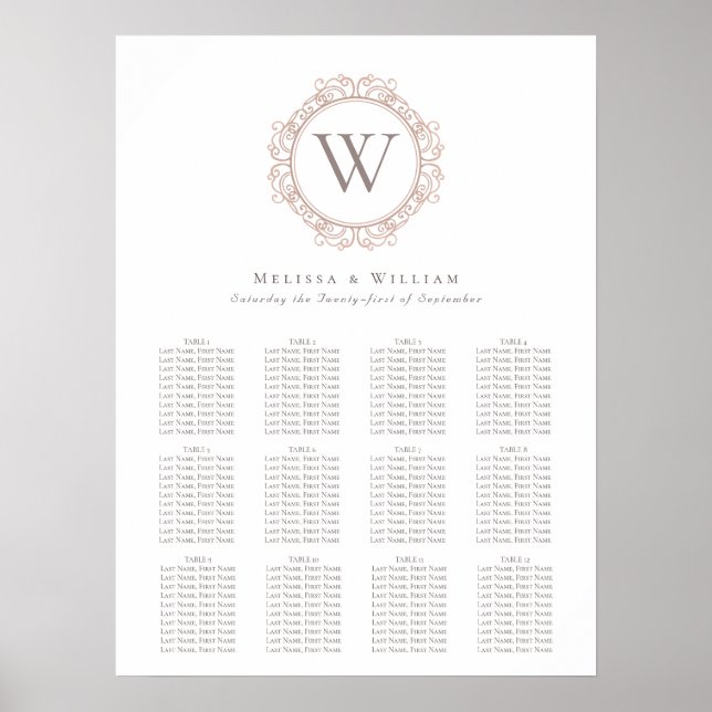 Poster Élégant Monogramme Insignia Mariage Siège (Devant)