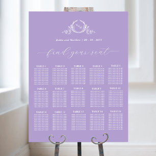 Poster Élégant Monogramme Mariage Plat-Siège Violet Panne