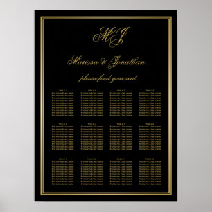 Poster Elégant Monogramme Or Noir Cadre Mariage Siège