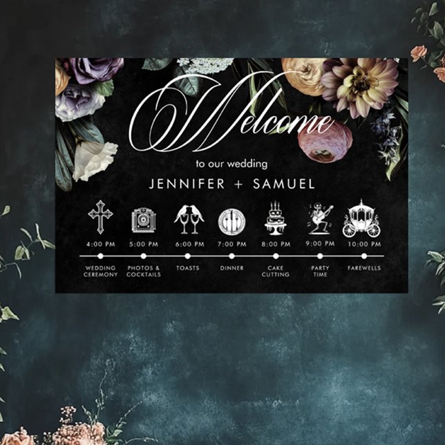 Poster Élégant Moody Twilight Muted Floral Order Événemen (Elegant Moody Twilight Muted Floral Order Events Poster)