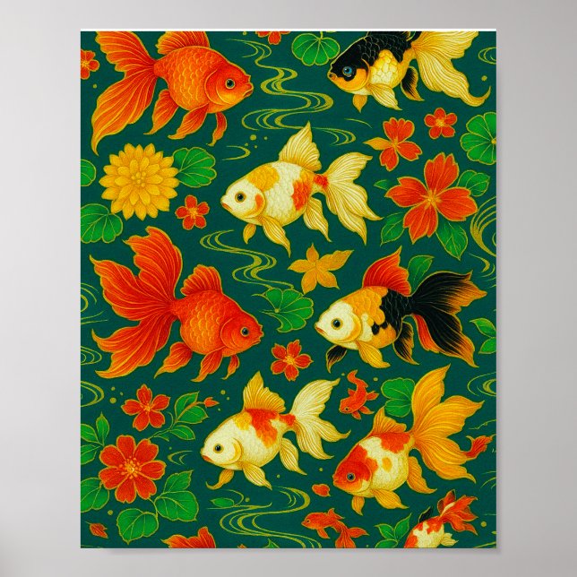 Poster Élégant Motif Koi Pond (Devant)