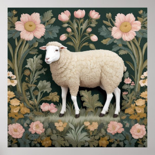 Poster Elégant mouton blanc William Morris inspiré