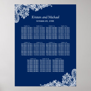 Poster Elegant Navy Blue Lace Wedding Seating Chart