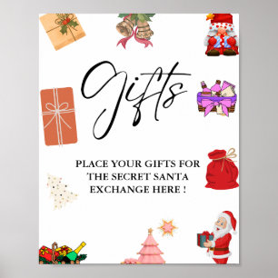 Poster Élégant Noël Secret Père Noël Cadeaux Échange