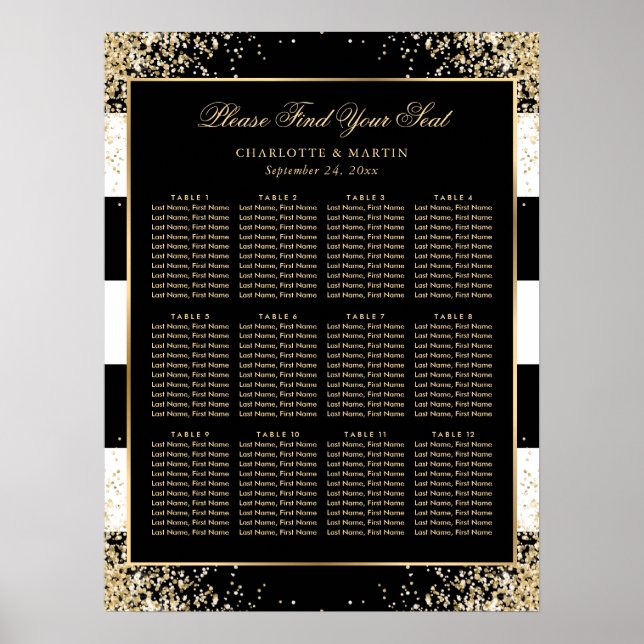 Poster Élégant Noir Blanc Or Mariage Plat Graphique 12 (Devant)