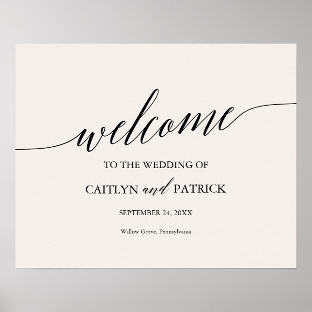 Poster Élégant noir Calligraphie crème Mariage de bienven (Devant)