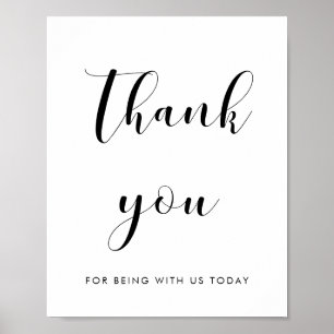 Poster Élégant noir et blanc Merci signe mariage