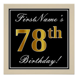 Poster Elégant, Noir, Faux Or 78ème Anniversaire + Nom
