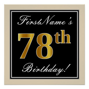 Poster Elégant, Noir, Faux Or 78ème Anniversaire + Nom