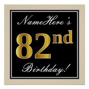 Poster Elégant, Noir, Faux Or 82ème Anniversaire + Nom