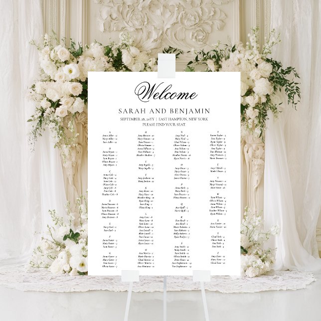 Poster Élégant noir Script minimal Mariage Seating Chart (This elegant wedding seating chart leaves plenty of space for guest names.)