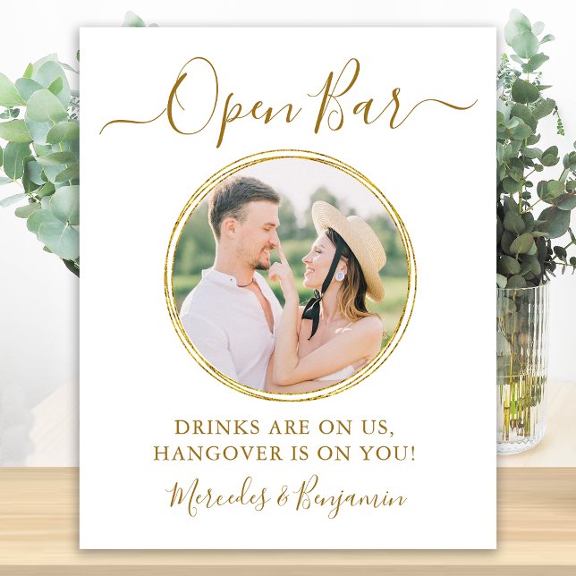 Poster Elégant Open Bar Personnalisé Gold Photo Mariage (Créateur téléchargé)