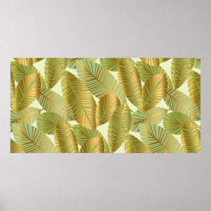 Poster élégant or exotique feuilles sans couture motif su