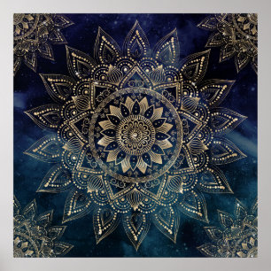 Poster Elégant or Mandala Blue Galaxy Design