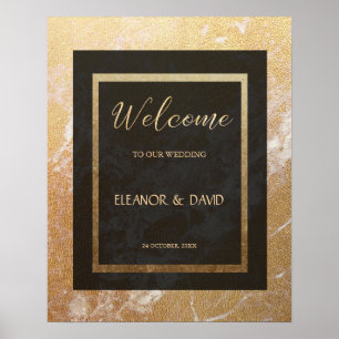 Poster Elégant or noir marbre de bienvenue mariage script