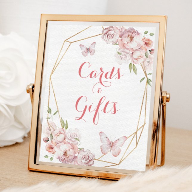 Poster Elégant or rose Floral Quinceañera Cartes & Cadeau (Créateur téléchargé)