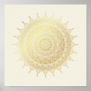 Poster Elégant or sur Crème Floral Henna Mandala