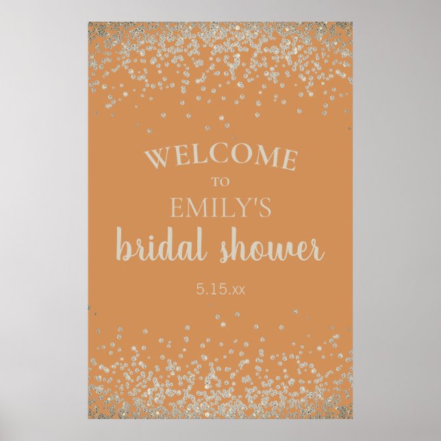 Poster Élégant Orange Brûlé Argent Confetti Baby Shower d (Devant)