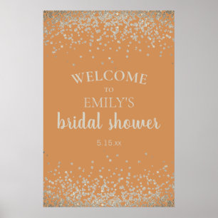 Poster Élégant Orange Brûlé Argent Confettis Mariage