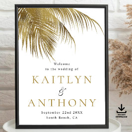 Poster Elégant Palm Tree Beach Mariage Tropical Bienvenue