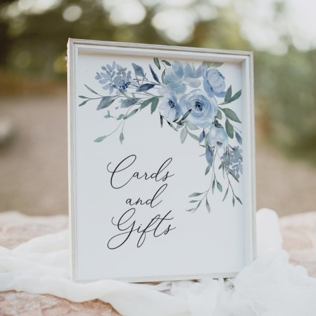 Poster Élégant panneau bleu bleu floral Cartes et cadeaux (Créateur téléchargé)