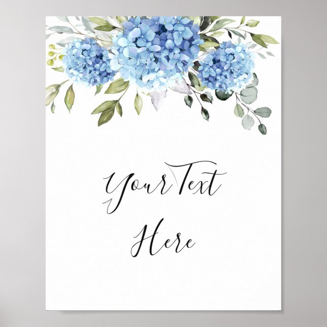 Poster Élégant panneau bleu Hydrangea Eucalyptus personna (Devant)
