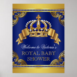 Poster Élégant panneau de Baby shower Royal Blue Gold Pri